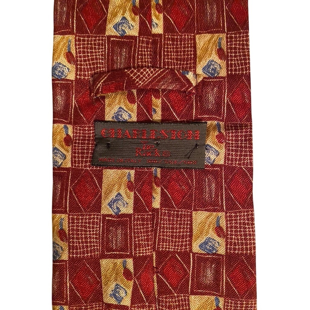 Chatterbox Joe Boxer Mens Silk Tie Geometric Grid Burgundy Gold Made in Italy